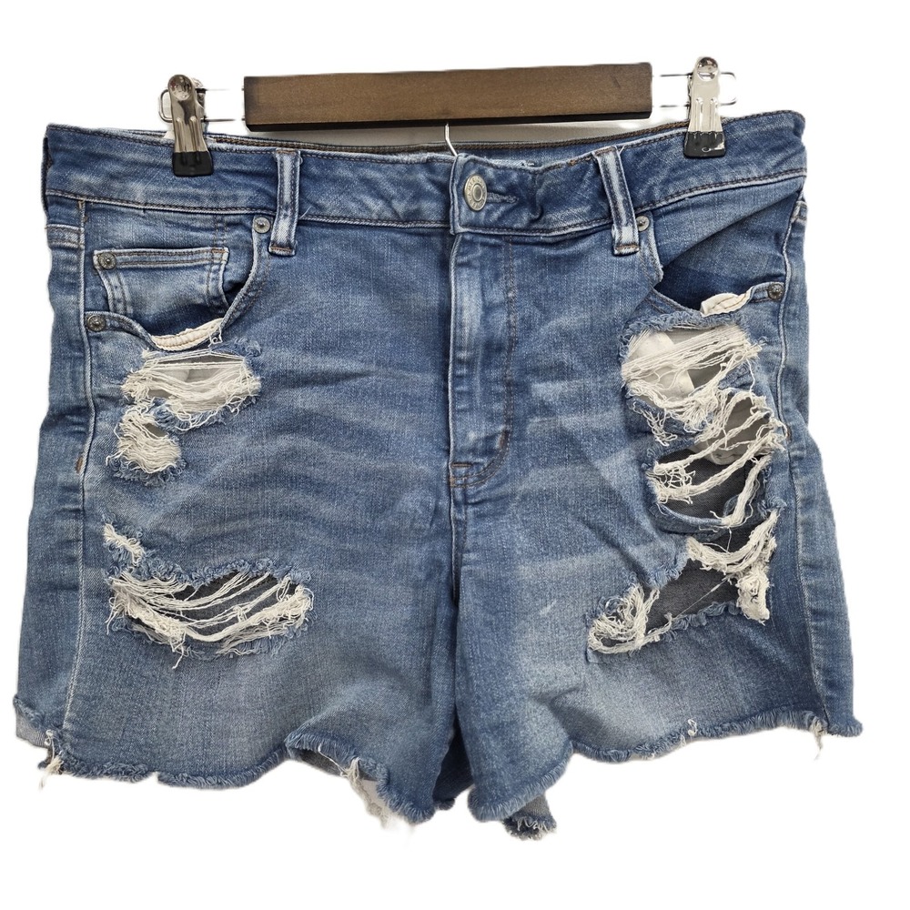 American Eagle Womens 16 Light Wash Hi Rise Distressed Shortie Denim Shorts